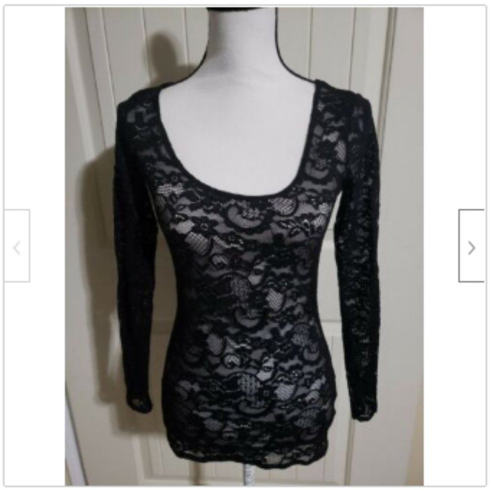 Talula Black Sheer Lace Long Sleeve Top Size s